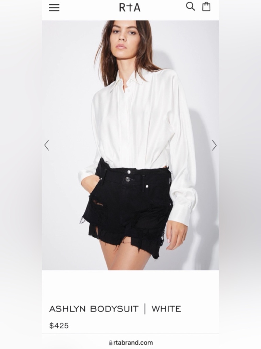 RtA White Ashlyn Button-Front Bodysuit